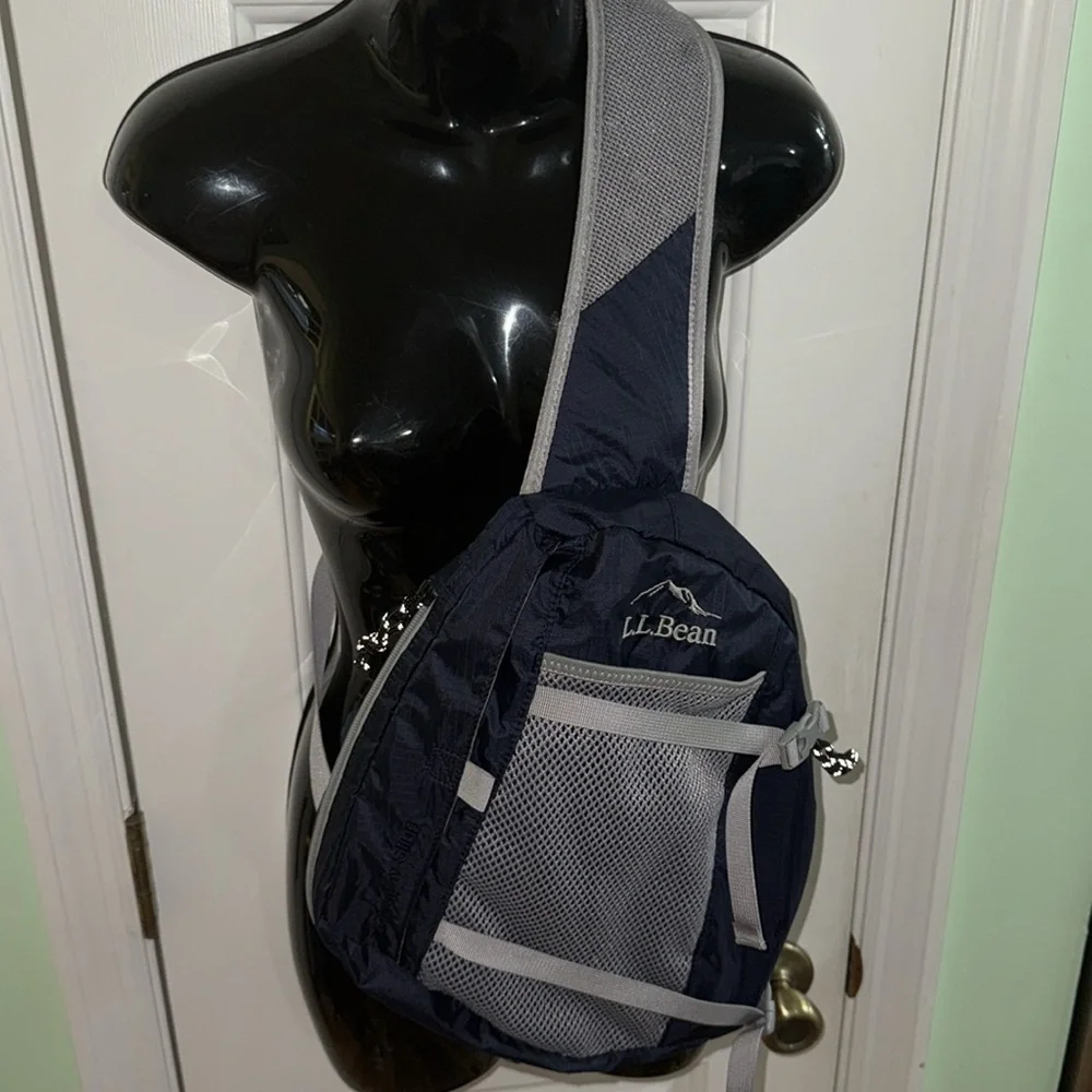 L.L.Bean Navy Blue/Grey Stowaway Sling One Strap Backpack Medium Sized Bag